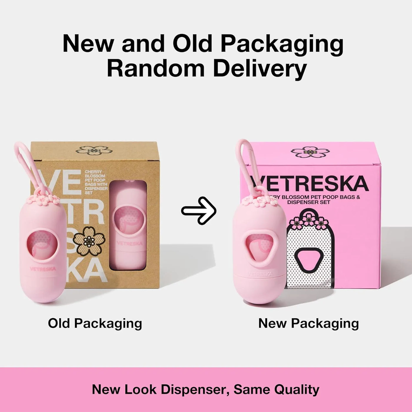 Vetreska - Cherry Blossom Pet Poop Bags & Dispenser Set (1 Dispenser + 7 Rolls)