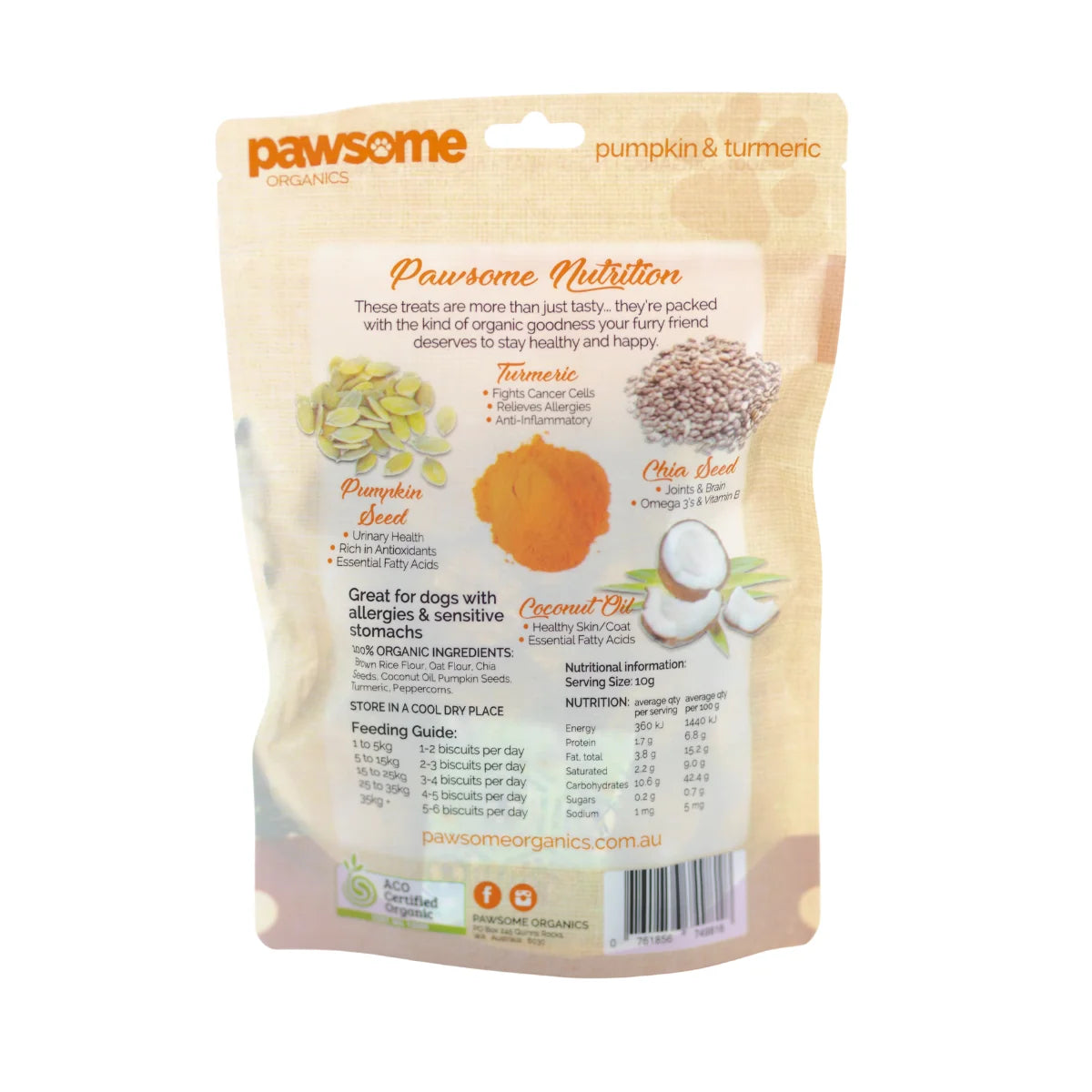 Pawsome Organic Pumpkin & Turmeric Dog Treats 200g