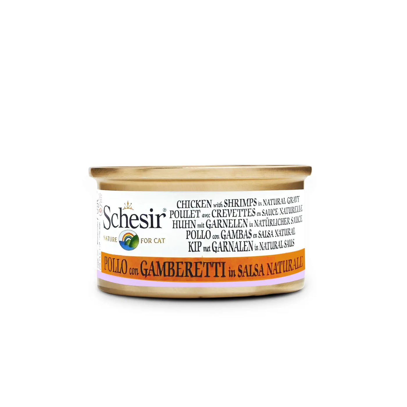 Schesir - Complementary Grain Free Wet Food for Adult Cats - Chicken with Shrimps in Natural Gravy 70g