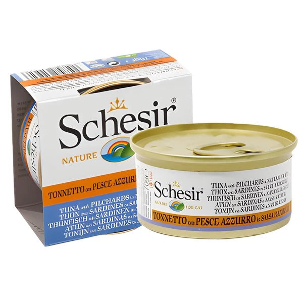 Schesir - Complementary Grain Free Wet Food for Adult Cats - Tuna with Pilchards in Natural Gravy 70g