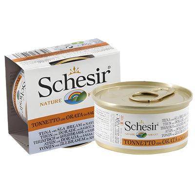 Schesir - 無穀物貓罐頭 吞拿魚海鯛肉汁 70克