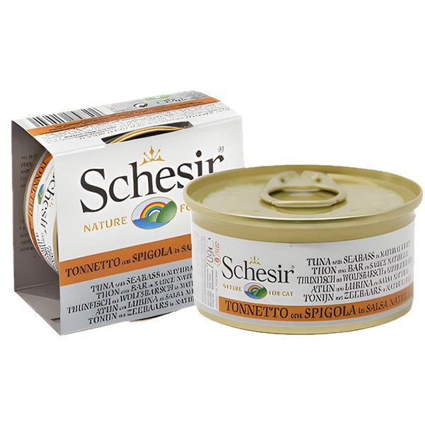 Schesir - Complementary Grain Free Wet Food for Adult Cats - Tuna with Seabass in Natural Gravy 70g