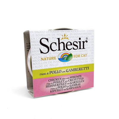 Schesir - Complementary Wet Food For Adult Cats - Chicken Fillets With Shrimps In Cooking Broth 70g