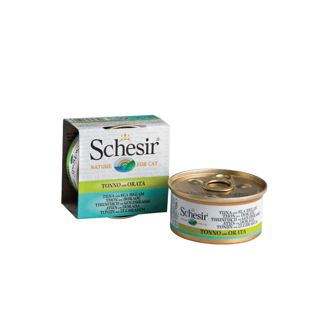 Schesir - Complementary Wet Food for Adult Cats - Tuna with Sea Bream in Cooking Broth 70g