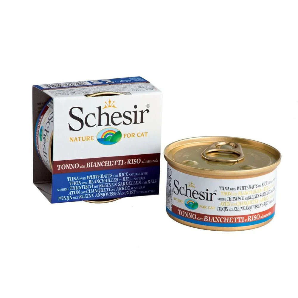Schesir - 天然水煮貓罐頭 吞拿白飯魚飯 85克