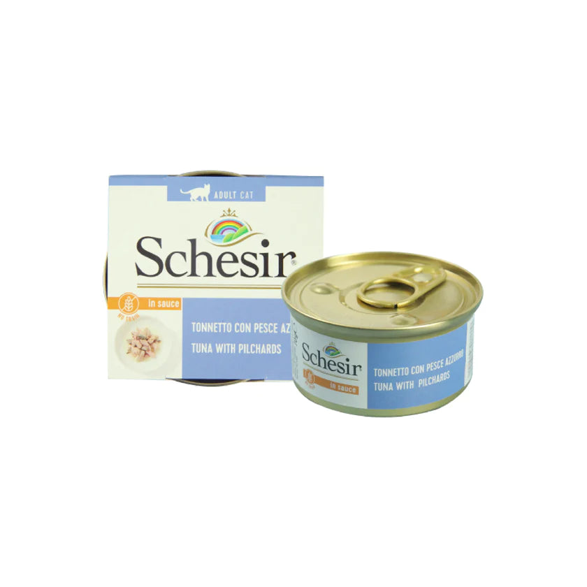 Schesir - Complete Grain Free Wet Food for Adult Cats - Tuna with Pilchards in Sauce 70g