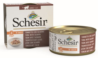 Schesir - Complete Grain Free Wet Food for Adult Cats - Tuna with Salmon in Sauce 70g