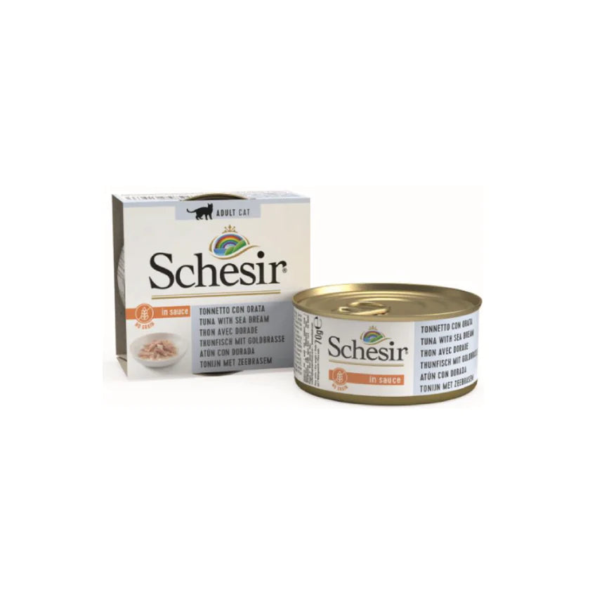 Schesir - Complete Grain Free Wet Food for Adult Cats - Tuna with Sea Bream in Sauce 70g