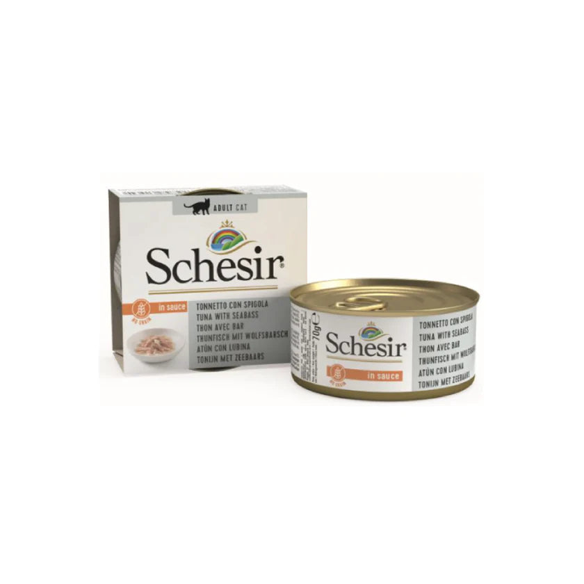 Schesir - Complete Grain Free Wet Food for Adult Cats - Tuna with Seabass in Sauce 70g