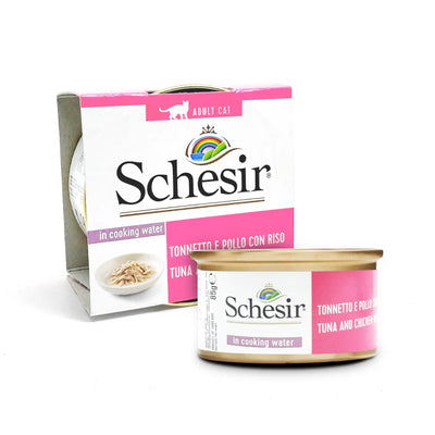 Schesir - Complete Wet Food for Adult Cats - Tuna and Chicken with Rice in Cooking Water 85g