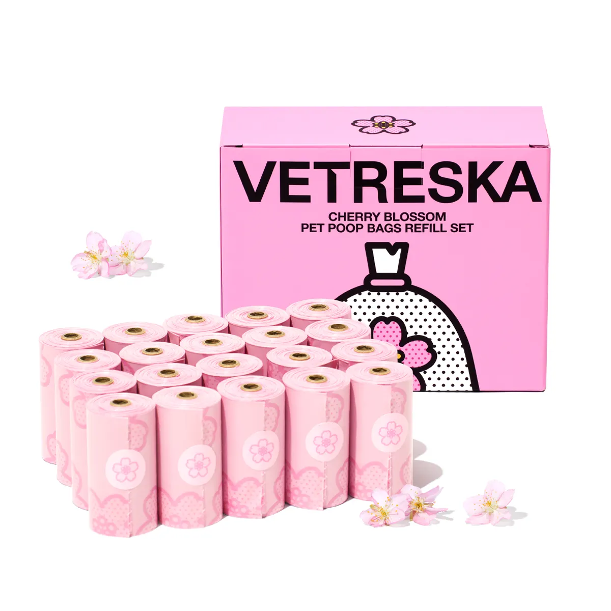 Vetreska - Cherry Blossom Pet Poop Bags Refill Set (20 Rolls)