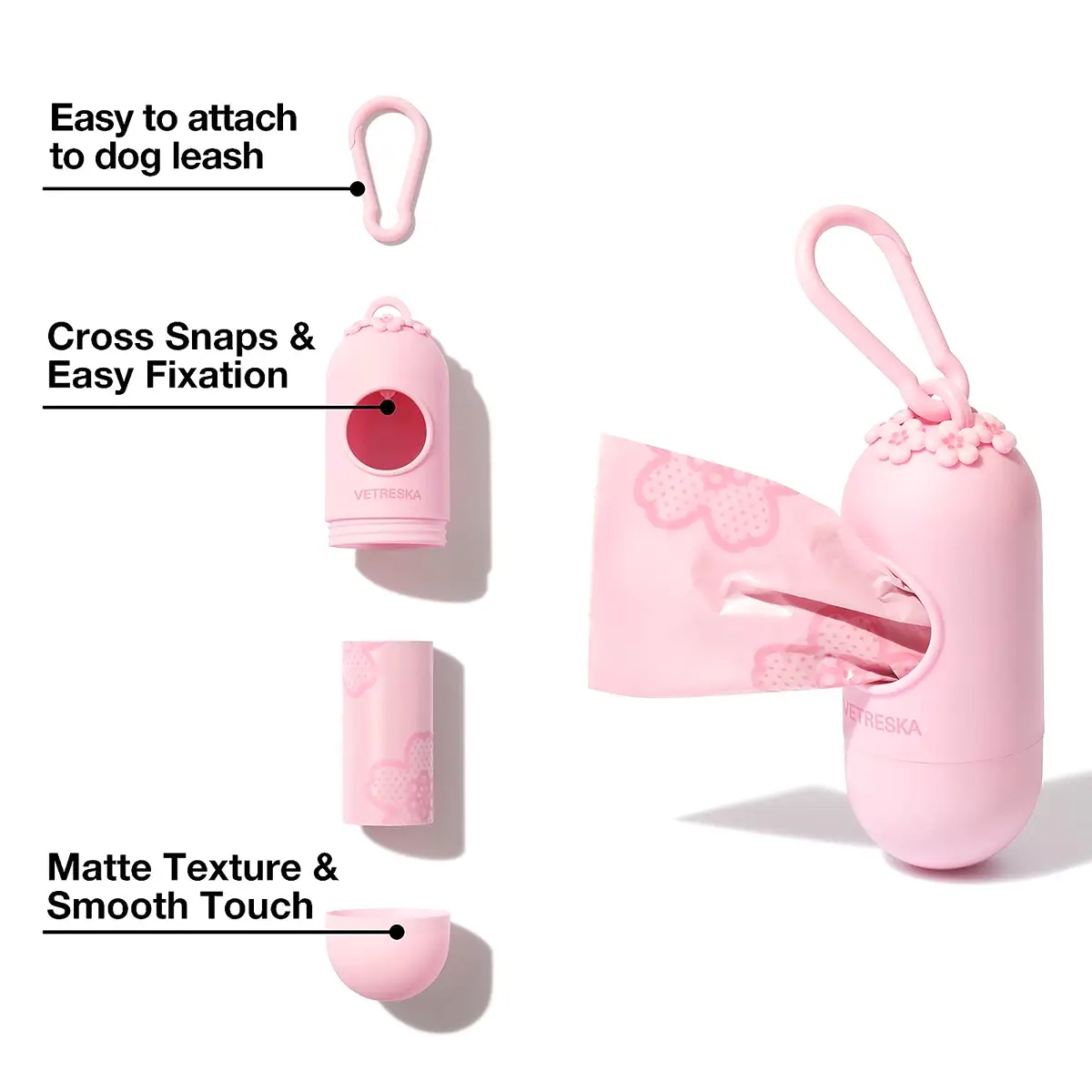 Vetreska - Cherry Blossom Pet Poop Bags & Dispenser Set (1 Dispenser + 7 Rolls)
