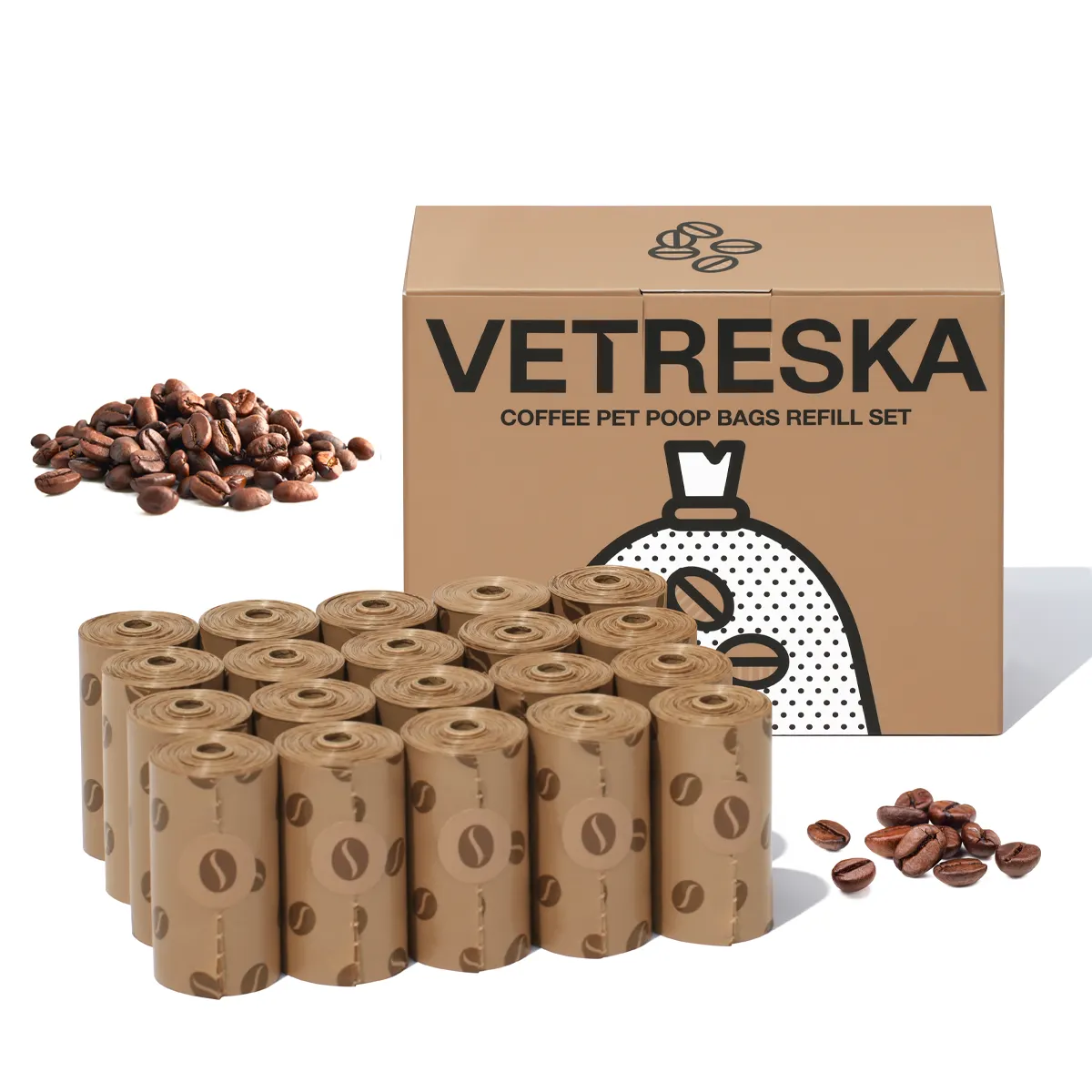 Vetreska - Coffee Pet Poop Bags Refill Set (20 Rolls)