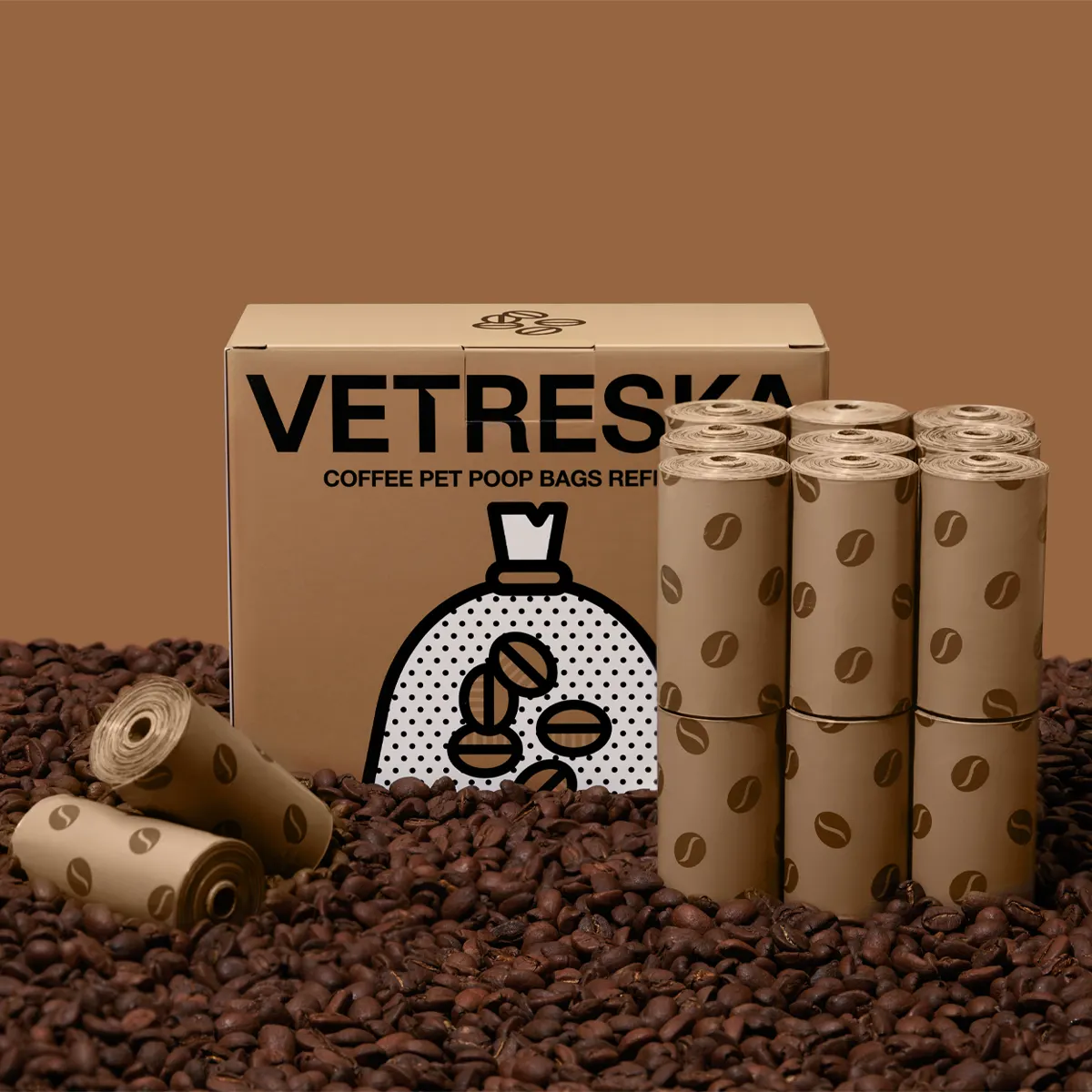 Vetreska - Coffee Pet Poop Bags Refill Set (20 Rolls)
