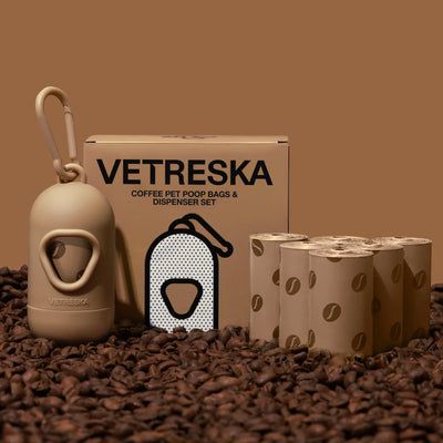 Vetreska - Coffee Pet Poop Bags & Dispenser Set (1 Dispenser + 7 Rolls)
