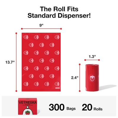 Vetreska - Strawberry Pet Poop Bags Refill Set (20 Rolls)