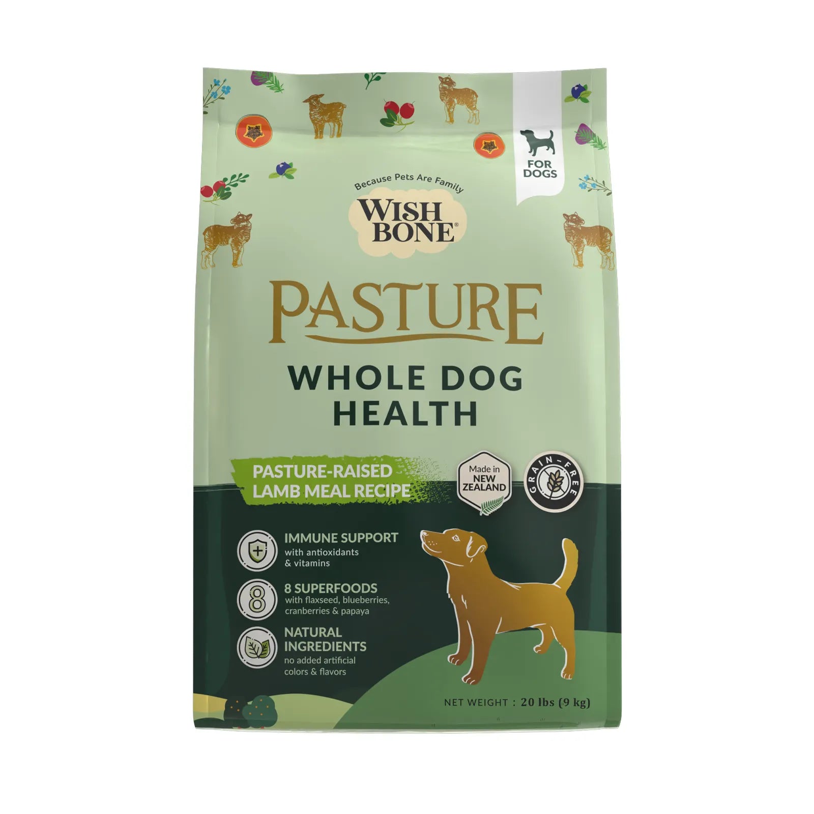 Wishbone Pasture Whole Dog Health (Free-range Grass-fed New Zealand Lamb) - All Life Stages except large breed puppies