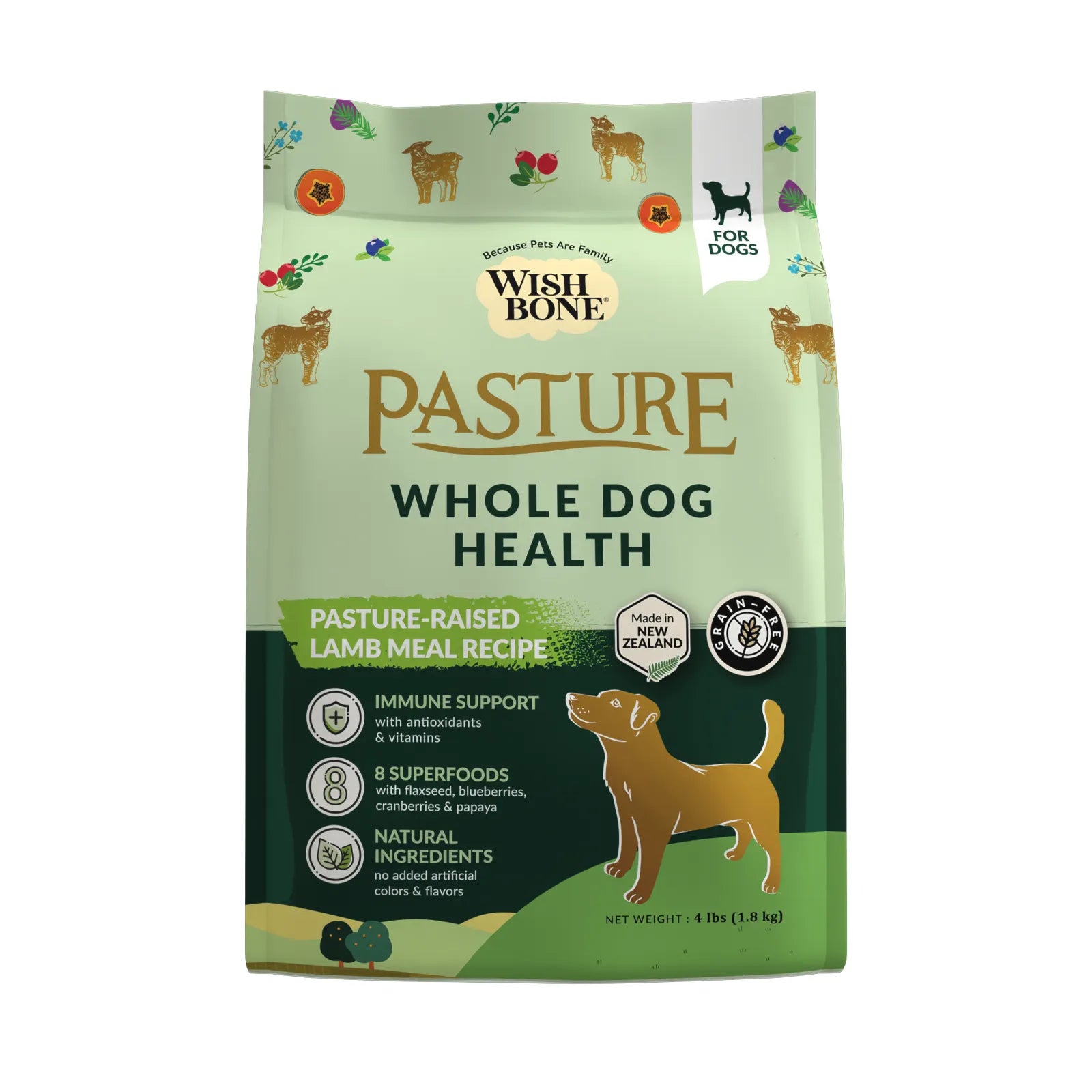 Wishbone Pasture Whole Dog Health (Free-range Grass-fed New Zealand Lamb) - All Life Stages except large breed puppies