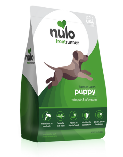 Nulo Frontrunner High-Meat Kibble for Puppies - chicken, oats & turkey recipe