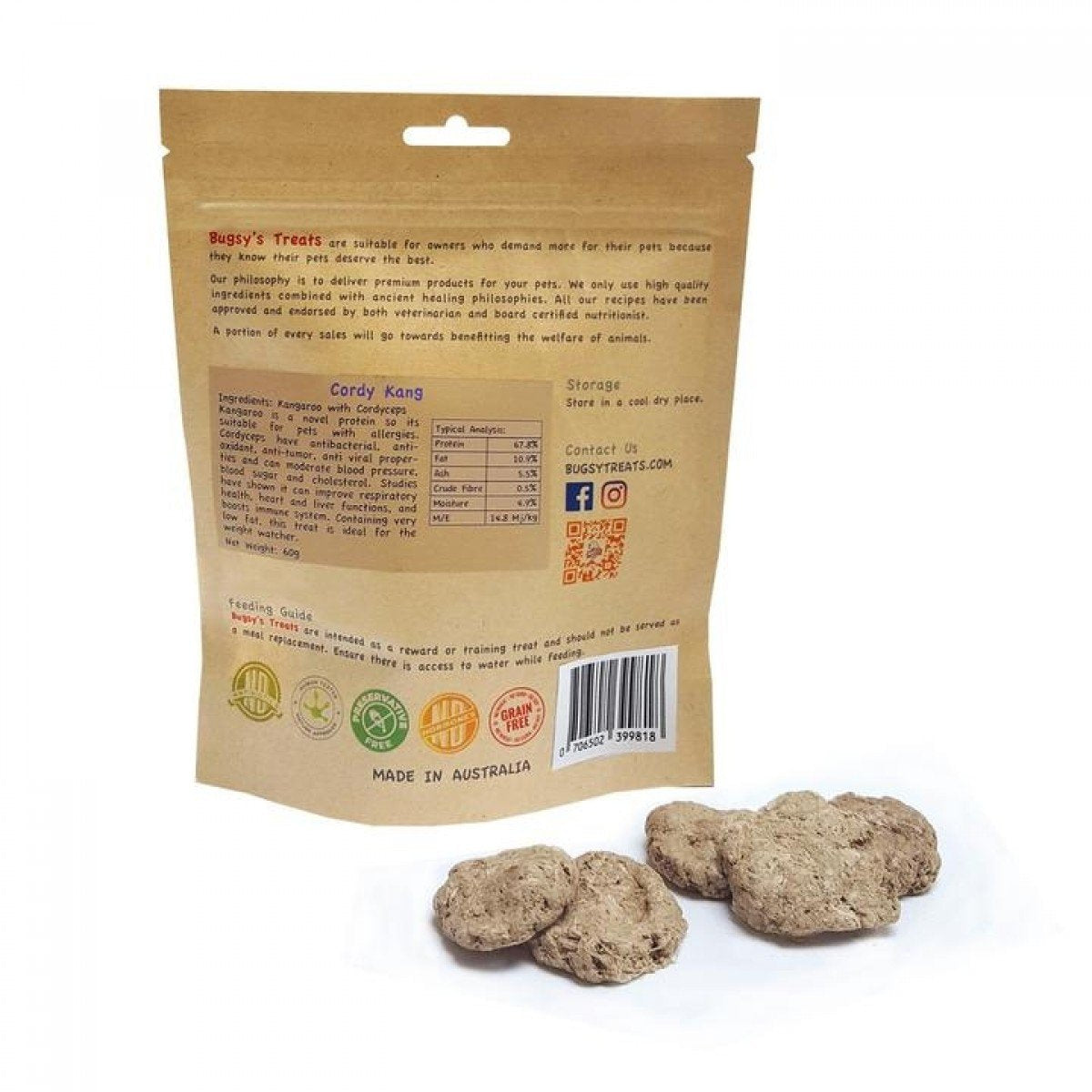 Bugsy's Dog Treats - Cordy Kang: Kangaroo with Cordyceps 70g