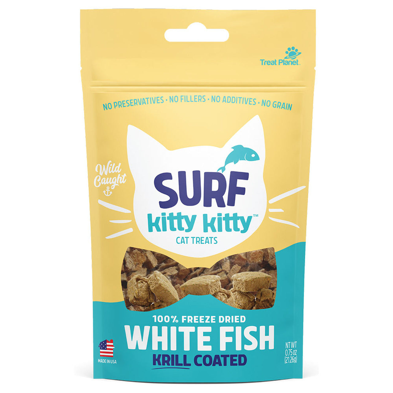 Kitty Kitty Cat Treats - SURF 100% Freeze Dried White Fish Treats With Krill Coating 0.6oz