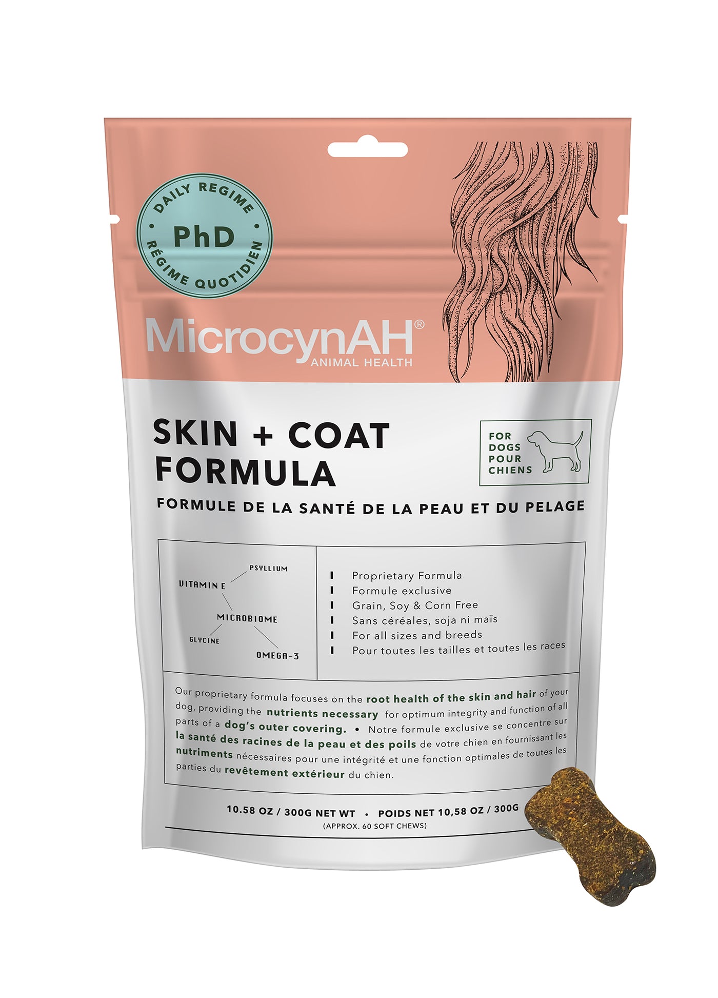 MicrocynAH phD Dog Treats - Skin + Coat Formula 60's