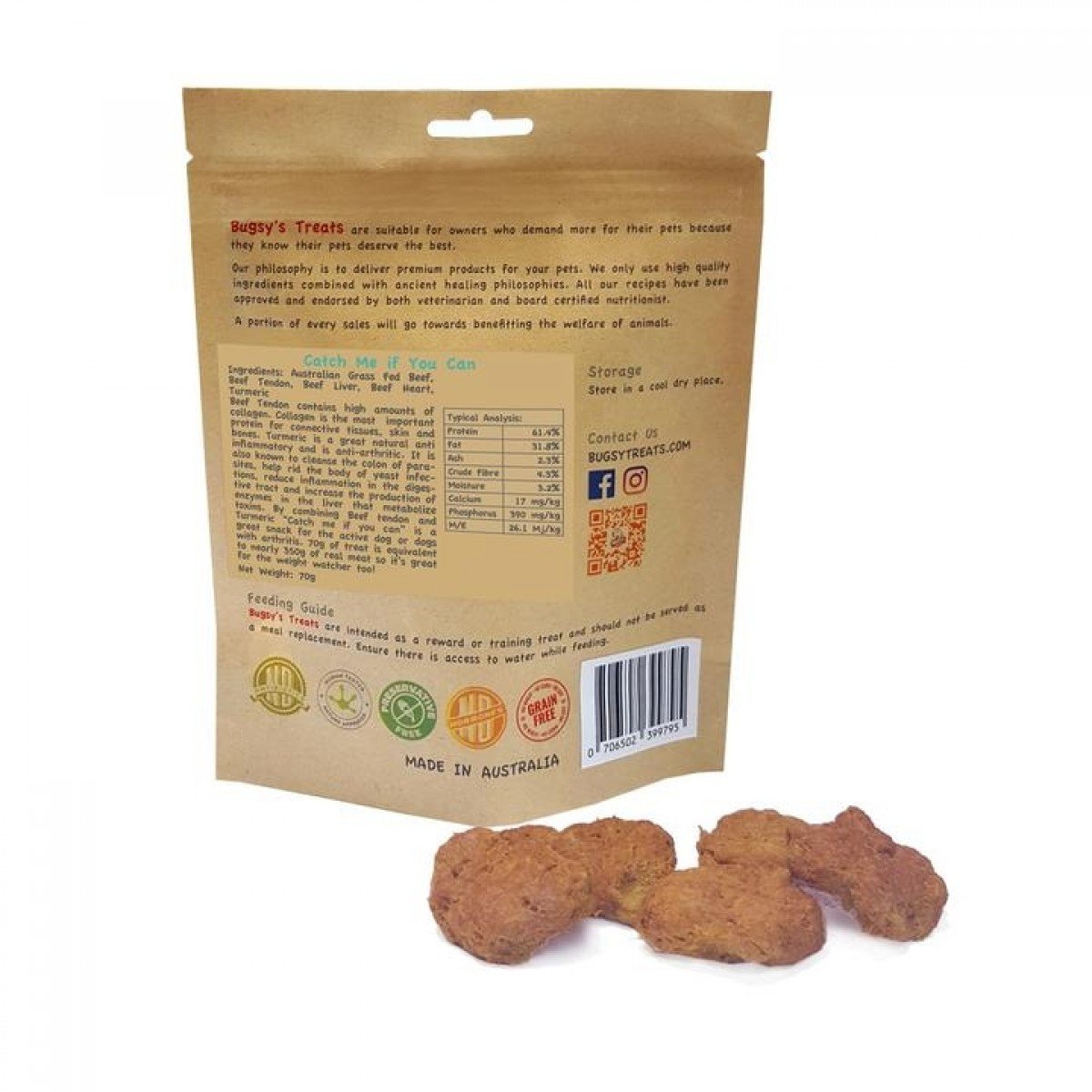 Bugsy's Dog Treats - Catch Me If You Can: Beef Tendon with Turmeric 70g