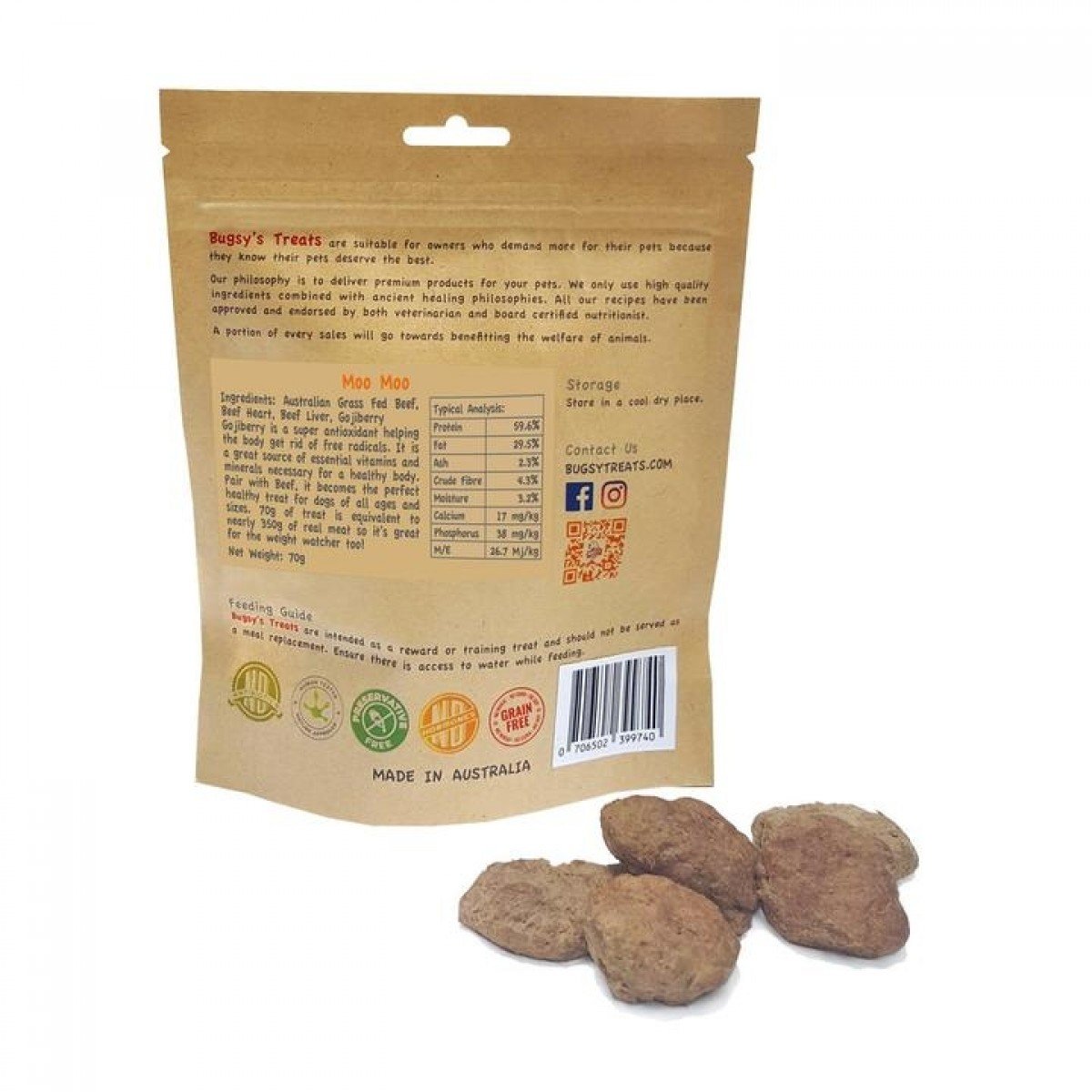 Bugsy's Dog Treats - Moo Moo: Grass Fed Australian Beef & Goji Berry