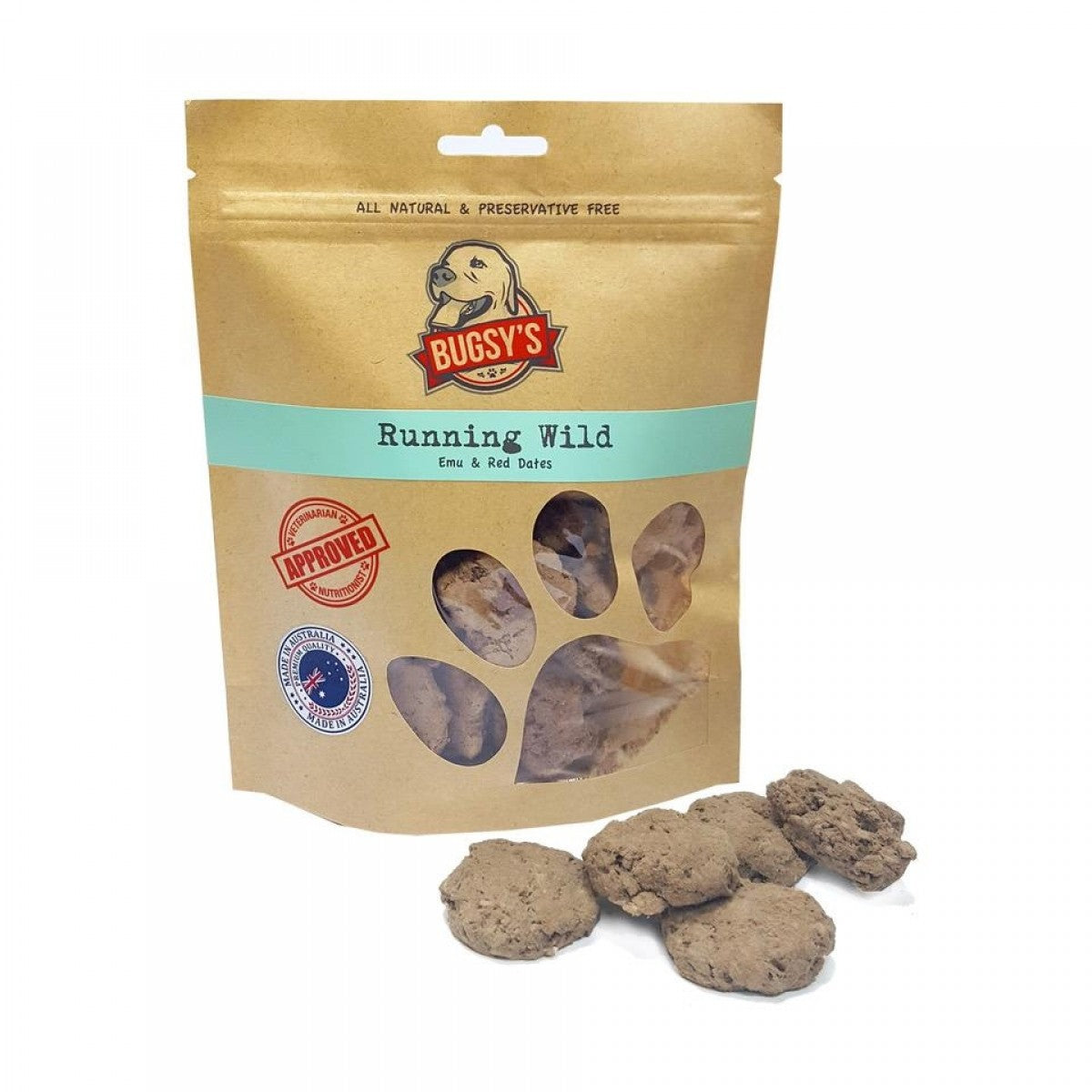 Bugsy's Dog Treats - Running Wild: Emu and Red Dates 70g